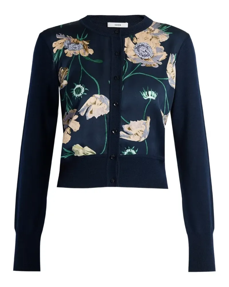 Erdem floral-print cropped cardigan - Blau Blau