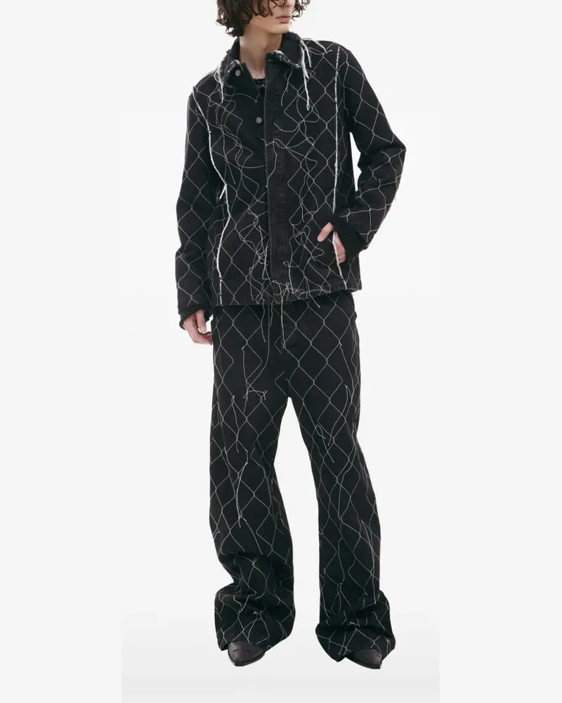 AIREI Ausgefranste Jeansjacke mit Stickerei - Schwarz Schwarz