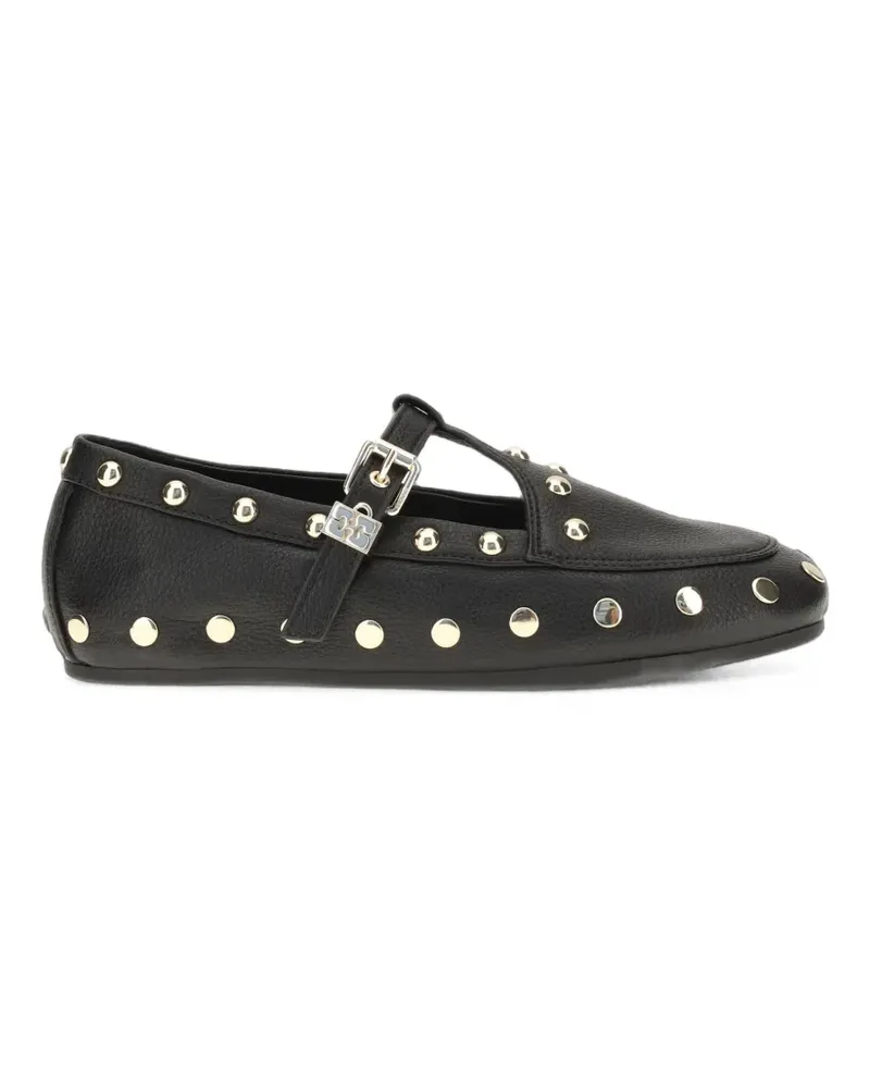 Ganni Mary Jenny Ballerinas aus gekörntem Leder - Schwarz Schwarz