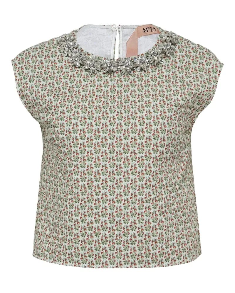 N° 21 Bluse mit Blumen-Print - Weiß Weiß