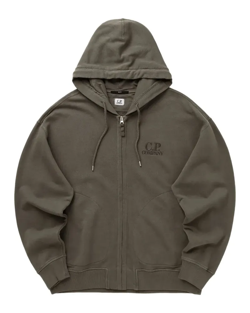 C.P. Company logo-embroidered diagonal fleece hoodie - Grün Grün