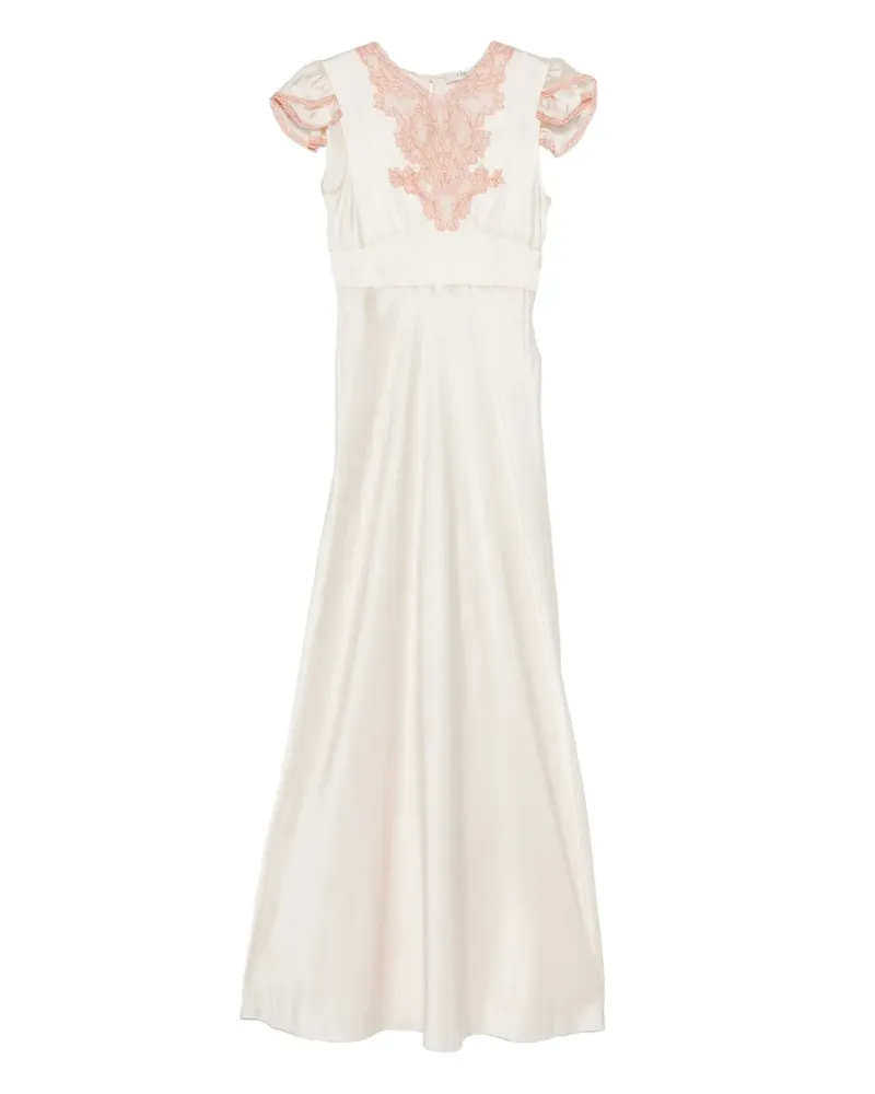 Chloé Seiden-Maxikleid mit Spitzeneinsätzen - Weiß Weiß