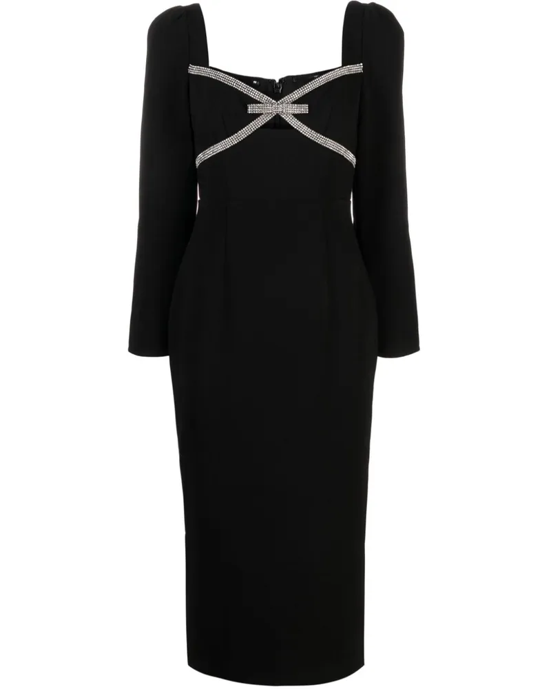 Self-Portrait Midikleid aus Krepp mit Schleifendetail - Schwarz Schwarz