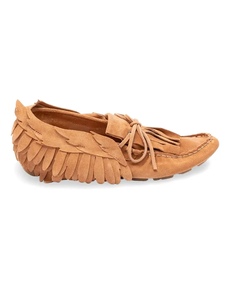 Alberta Ferretti fringe-trimmed bow-detail loafers - Braun Braun