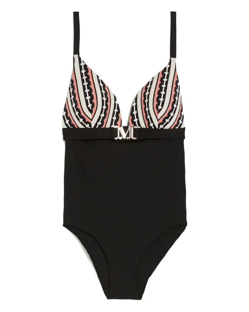 Max Mara Crystal Badeanzug mit Monogramm-Print - Schwarz Schwarz