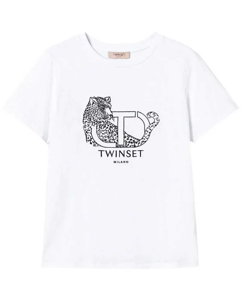 Twin-Set T-Shirt mit Logo-Stickerei Weiß