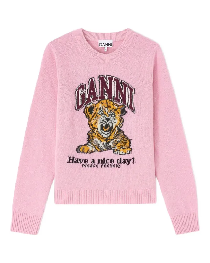 Ganni Rundhals-Strick mit grafischem Print - Rosa Rosa