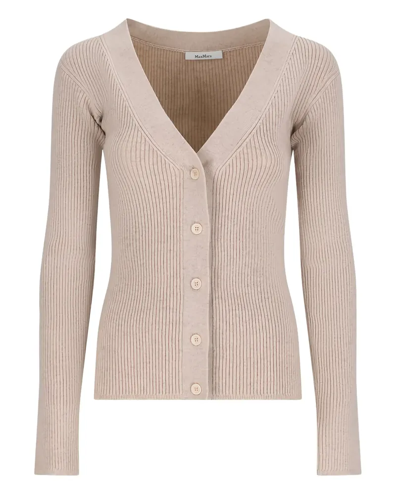 Max Mara Gerippter Cardigan mit V-Ausschnitt - Nude Nude