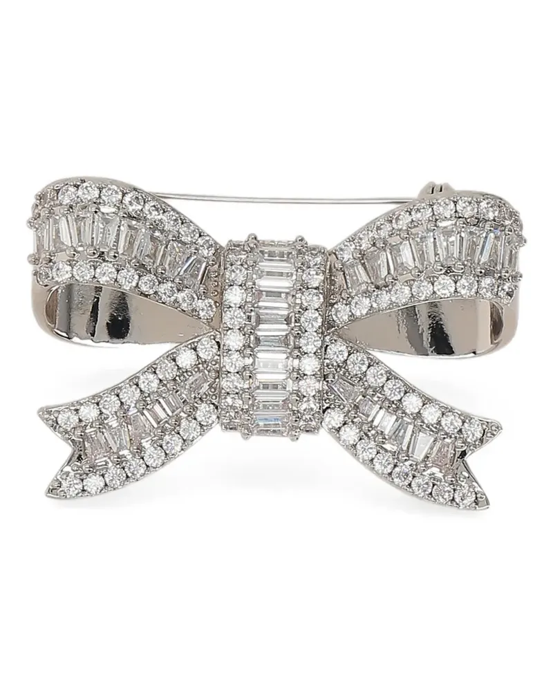 Self-Portrait crystal bow brooch - Silber Silber