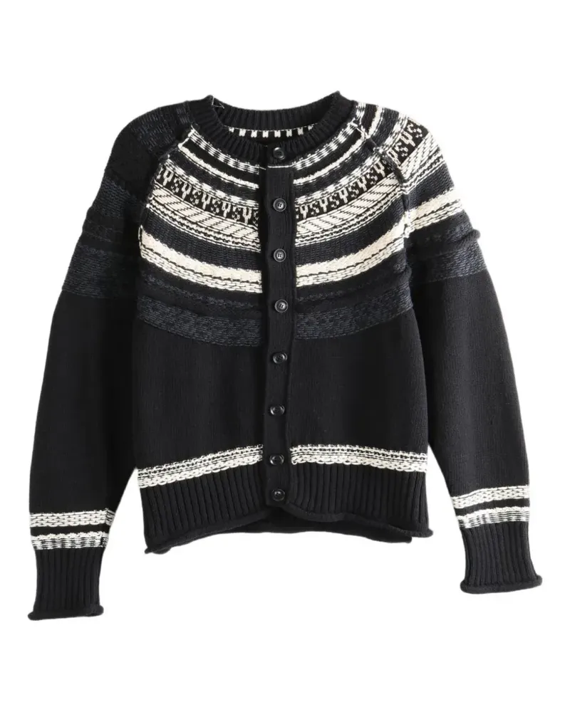 Yohji Yamamoto fair-isle raglan-sleeve cardigan - Schwarz Schwarz