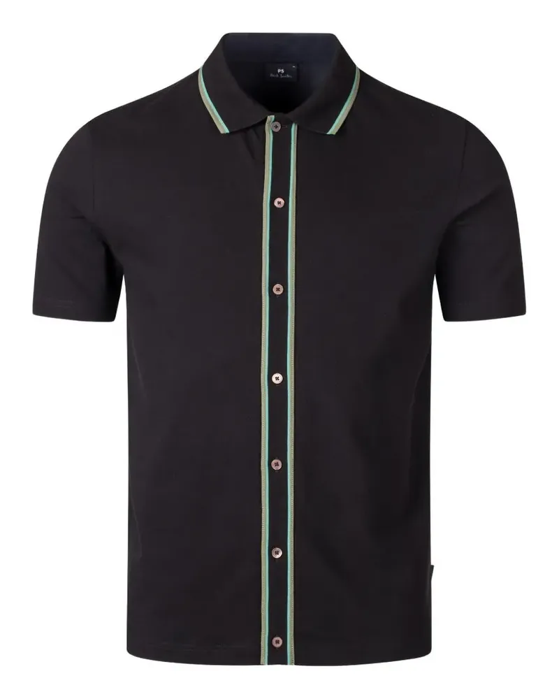 Paul Smith stripe-trim button-through polo shirt - Schwarz Schwarz