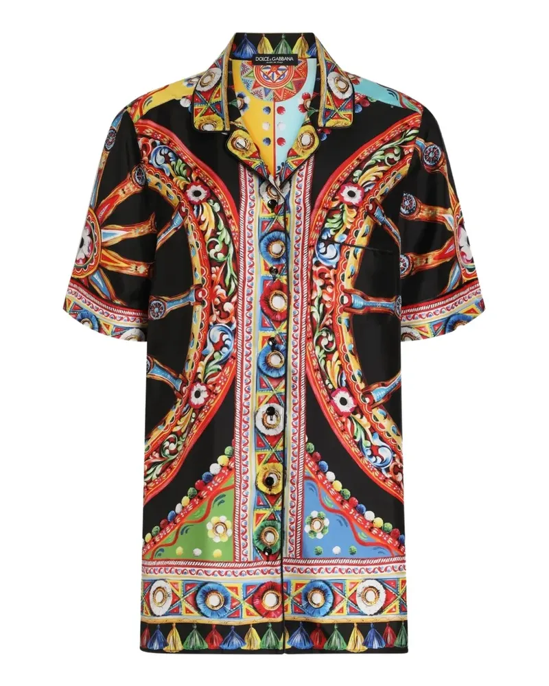 Dolce & Gabbana Hemd aus Seidentwill mit Carretto-Print - Schwarz Schwarz
