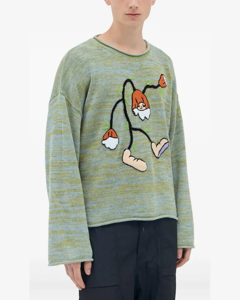 Brain Dead Carignan Marled Pullover mit Blumenstickerei - Grün Grün