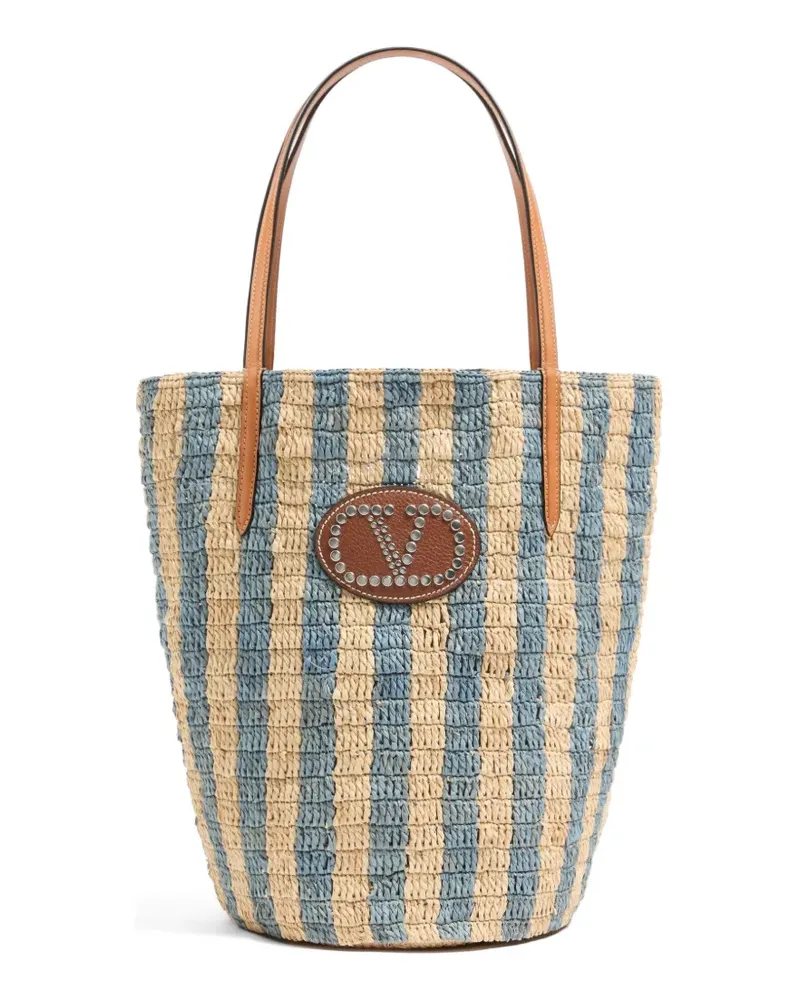 Valentino Garavani Gestreifter Shopper aus Raffiabast - Nude Nude
