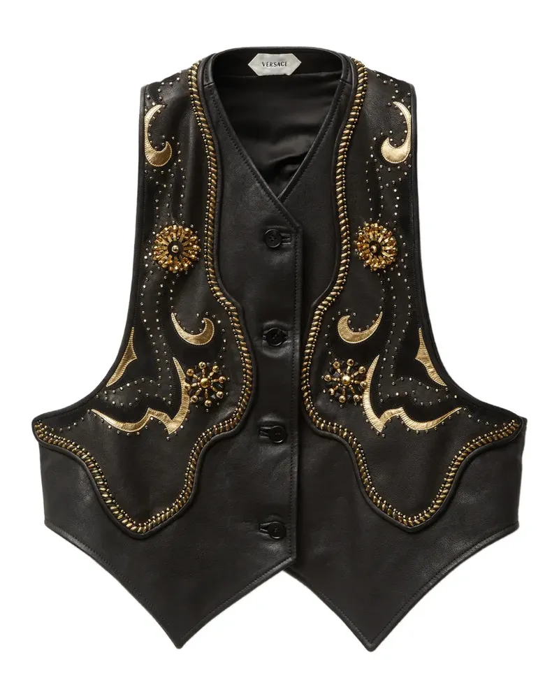 Versace Lederweste mit Perlen - Schwarz Schwarz