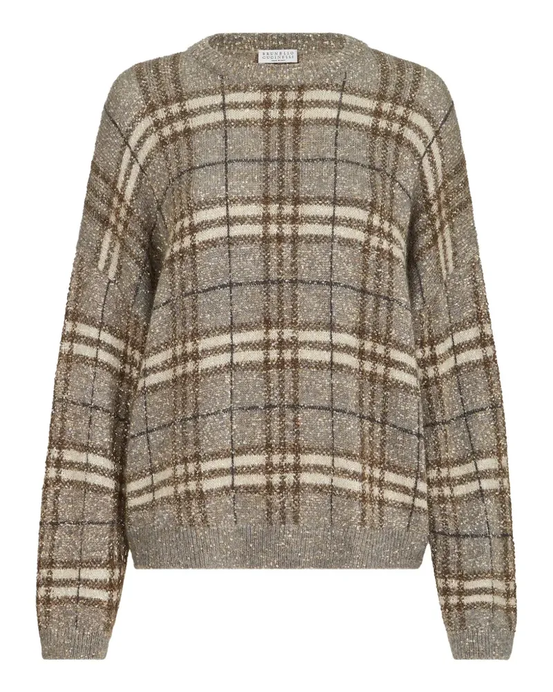 Brunello Cucinelli Dazzling Prince of Wales Pullover aus Mohär - Grau Grau