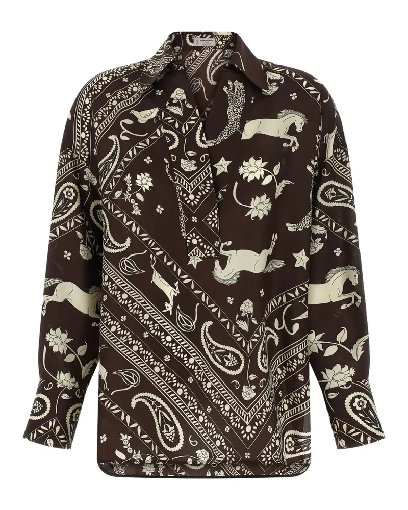 Alberto Biani printed V-neck blouse - Braun Braun