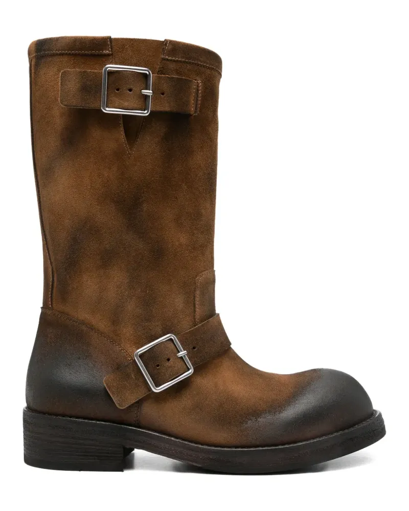 Ann Demeulemeester Sarith Engineer buckle-detail burnished-effect boots - Braun Braun