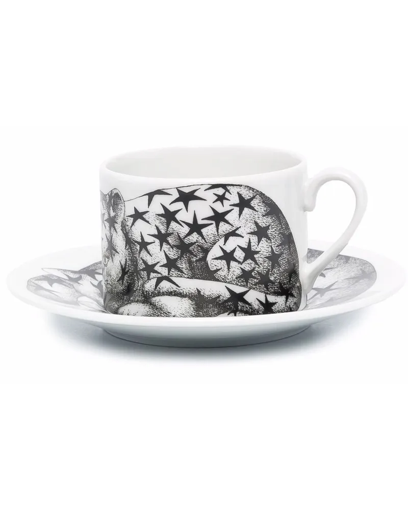 Fornasetti Teetasse und Untertasse Schwarz