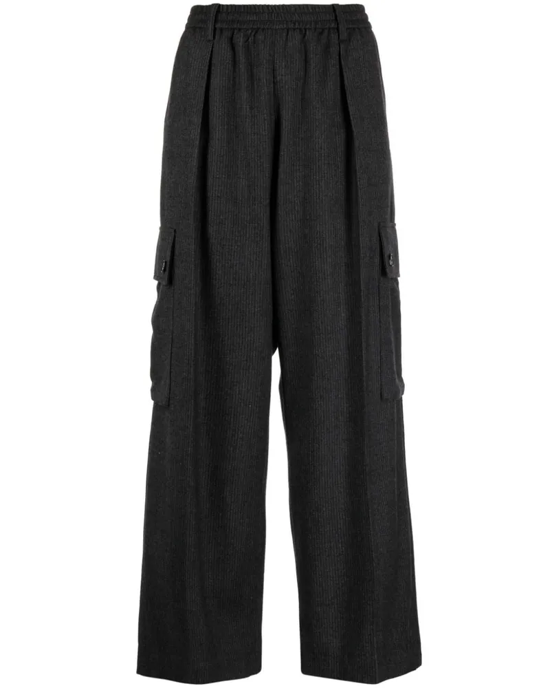 STUDIO TOMBOY Fein gerippte Straight-Leg-Cargohose Schwarz