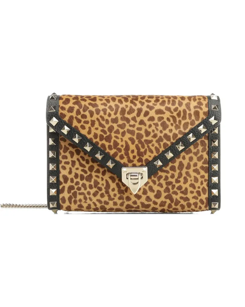 Valentino Garavani mini Rockstud leopard print stud shoulder bag - Nude Nude