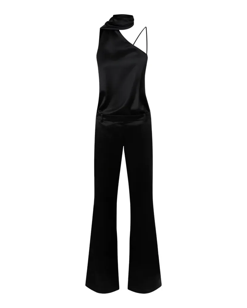 Pinko long satin jumpsuit with sash - Schwarz Schwarz