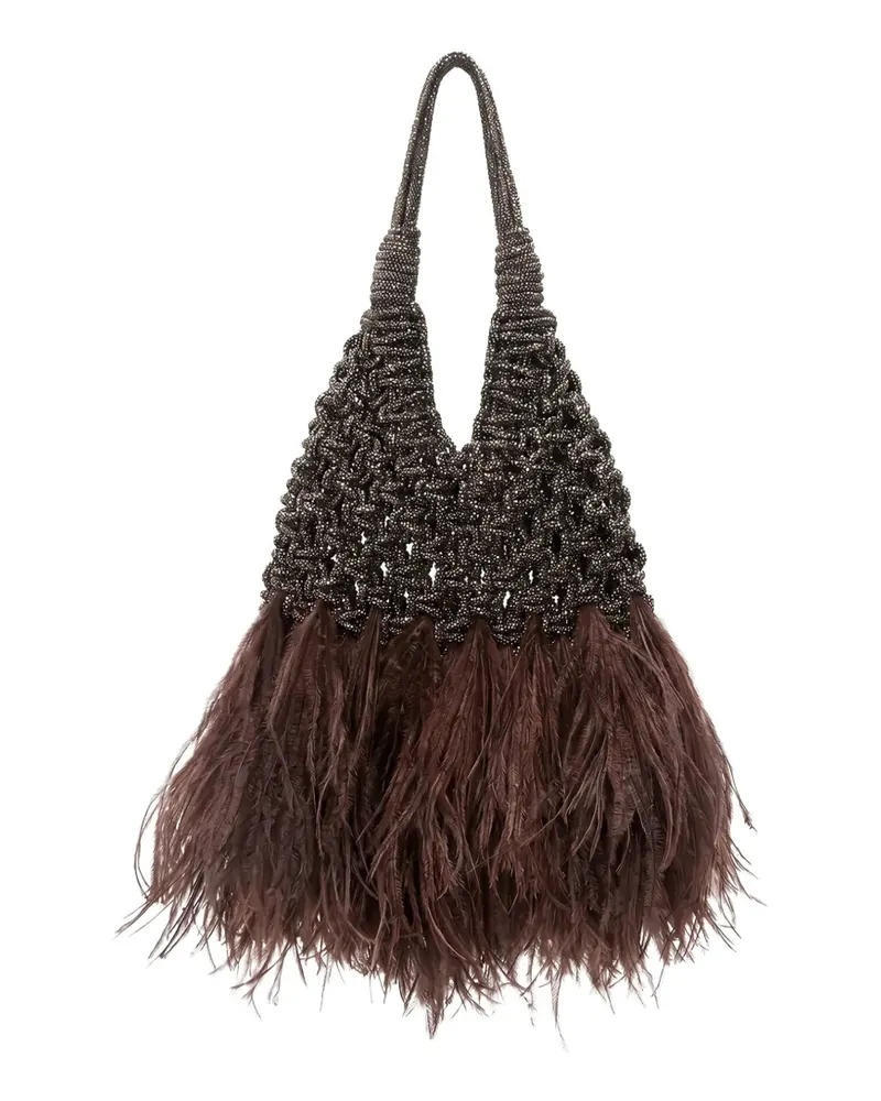 HIBOURAMA Vannifique Schultertasche mit Federn - Braun Braun