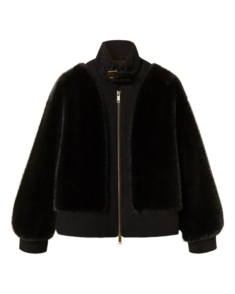 Twin-Set Bomberjacke aus Faux Fur und Wollstoff - Schwarz Schwarz