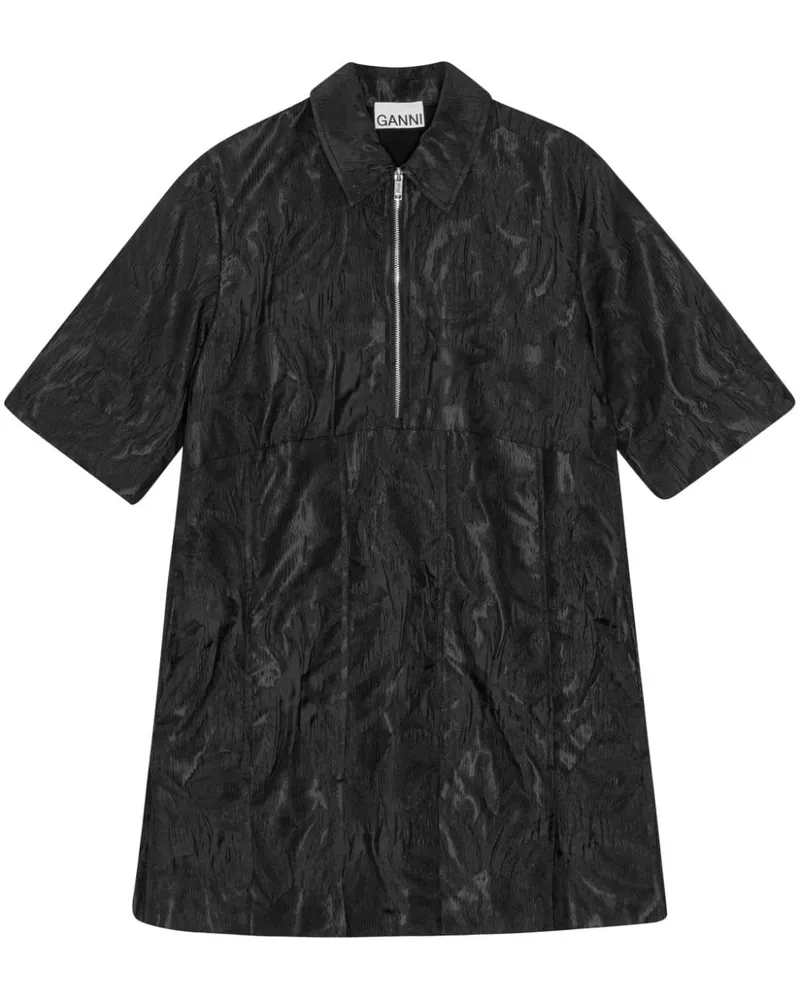 Ganni Kurzärmeliges Cloqué-Minikleid - Schwarz Schwarz