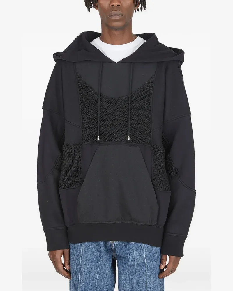 DRx FARMAxY FOR LN-CC crochet-trim patchwork hoodie - Schwarz Schwarz