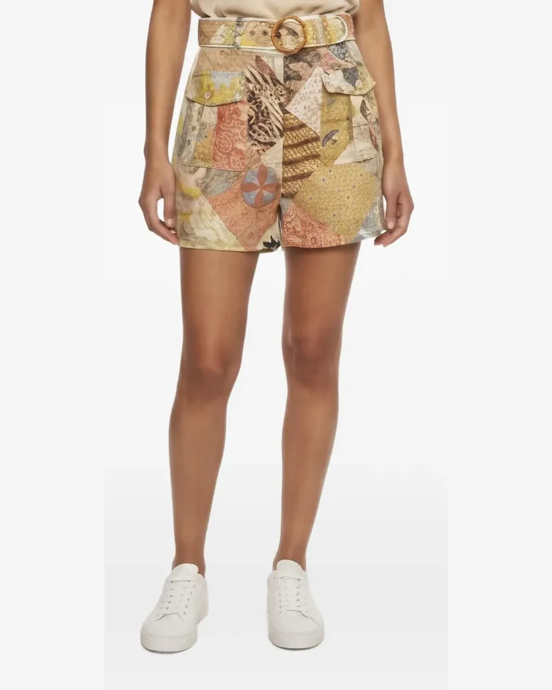 Zimmermann belted botanical-print shorts - Nude Nude