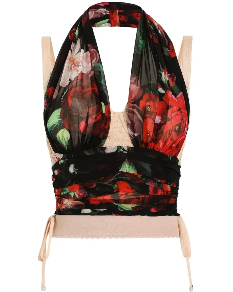 Dolce & Gabbana Top mit Blumen-Print - Schwarz Schwarz