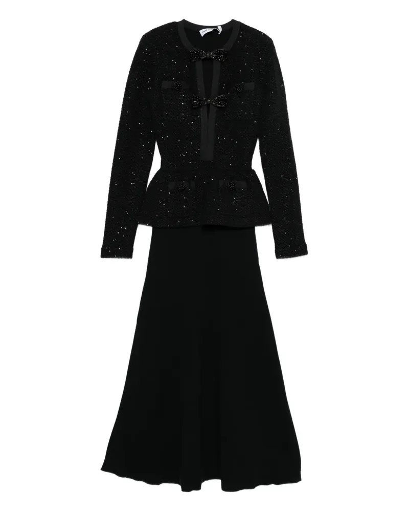 Self-Portrait bow embellished midi dress - Schwarz Schwarz