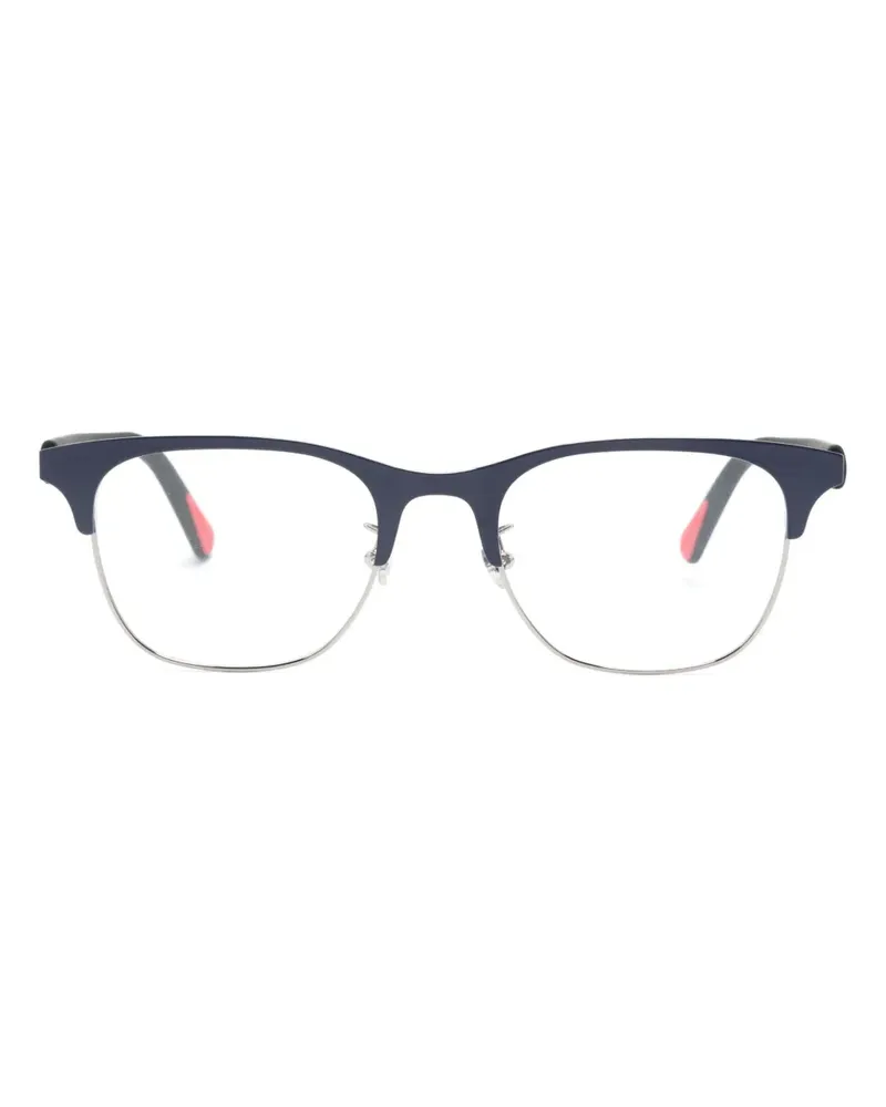 Moncler Eckige Brille mit Logo-Schild - Blau Blau