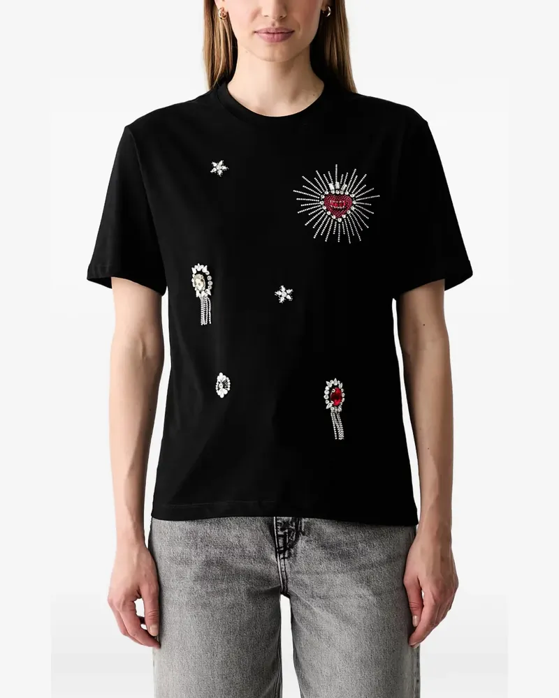 Liu Jo T-Shirt mit kristallverziertem Herz - Schwarz Schwarz