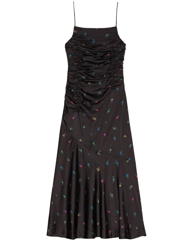 Ganni Gerafftes Trägerkleid - Schwarz Schwarz