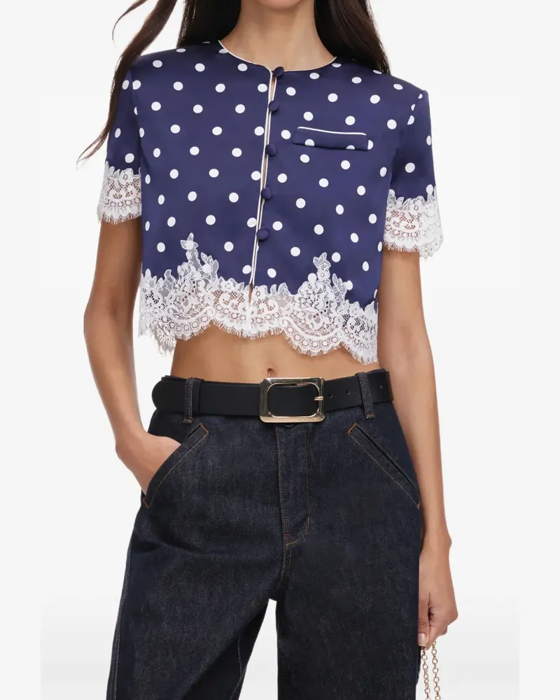 Self-Portrait polka-dot lace-trimmed shirt - Blau Blau