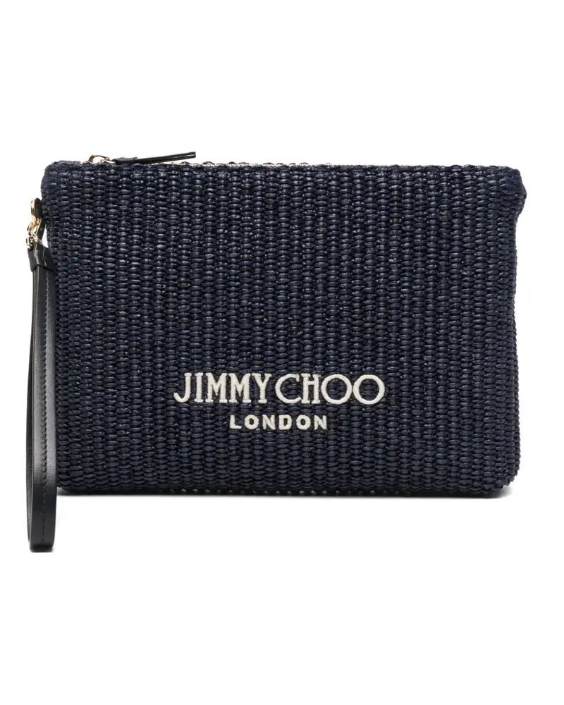 Jimmy Choo woven logo-print clutch bag - Blau Blau