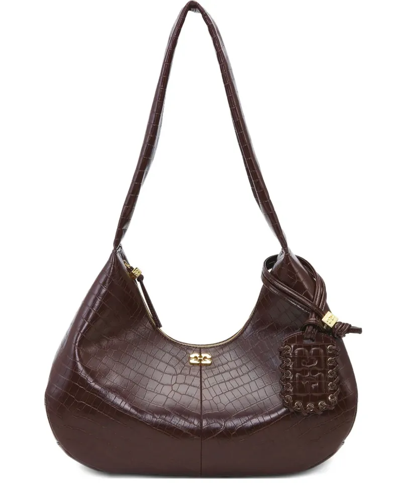 Ganni Mittelgroße Schultertasche mit Kroko-Prägung - Braun Braun