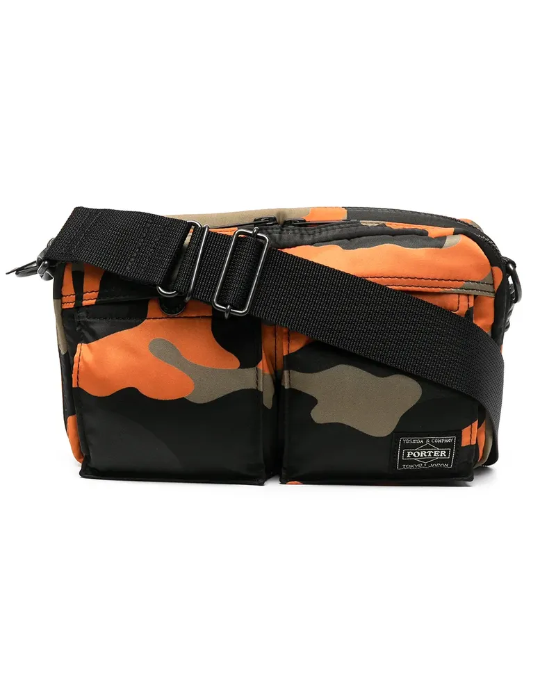 PORTER-YOSHIDA & CO Schultertasche mit Camouflage-Print - Orange Orange