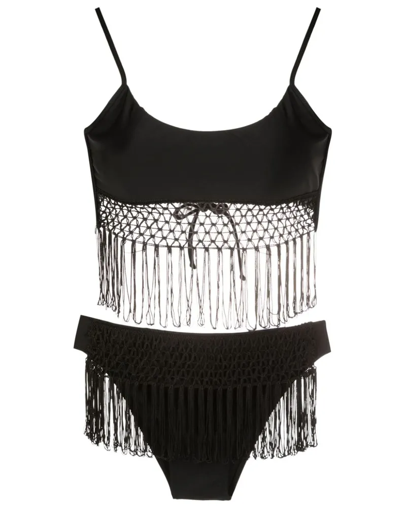 Amir Slama Bikini mit Makramee-Detail - Schwarz Schwarz