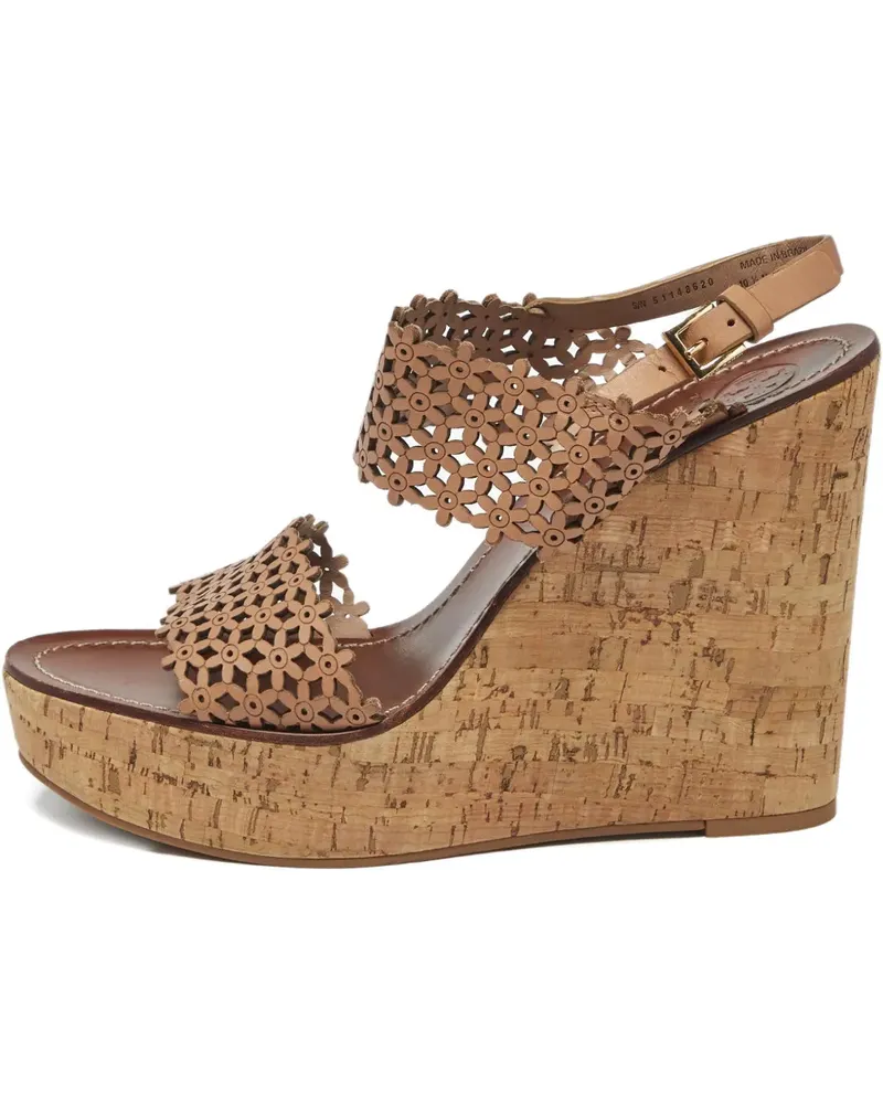 Tory Burch perforated leather wedge sandals - Nude Nude