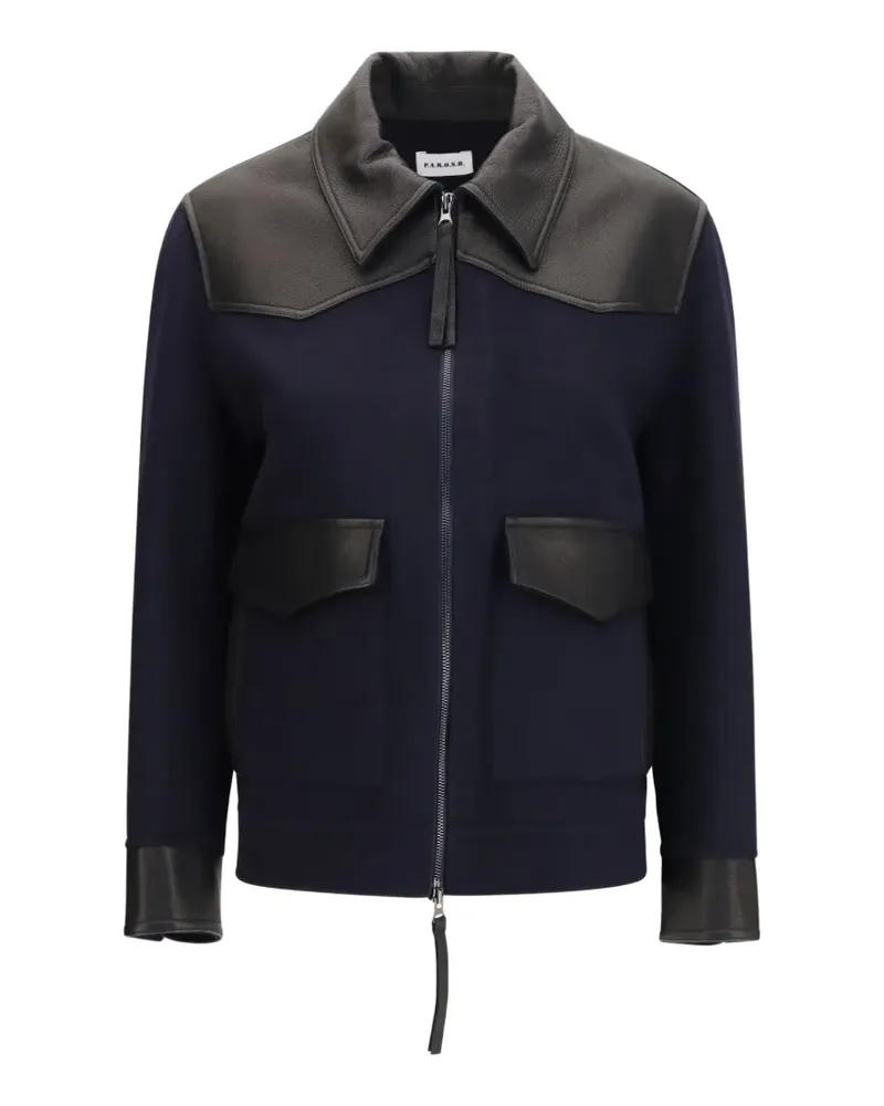P.A.R.O.S.H. Jacke mit Lederbesatz - Blau Blau