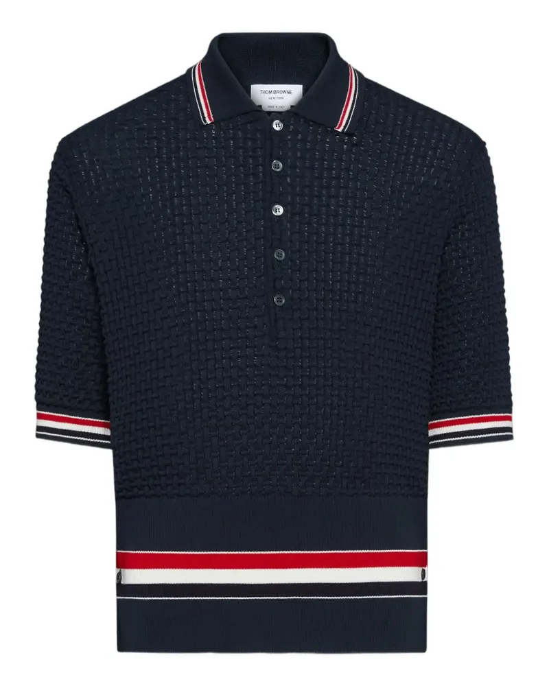 Thom Browne Gestreiftes Float Ripple Stitch RWB Poloshirt - Blau Blau