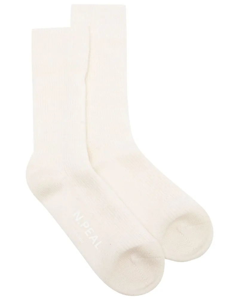 N.Peal Gerippte Kaschmirsocken - Weiß Weiß