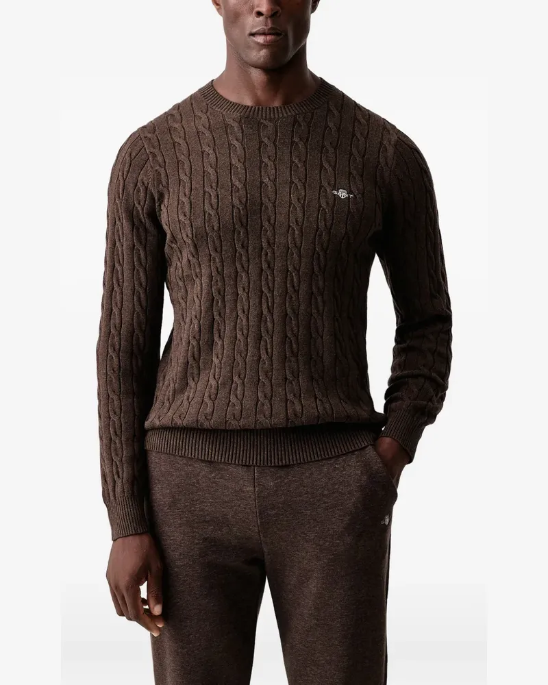 Gant Pullover mit Zopfmuster und Logo-Stickerei - Braun Braun