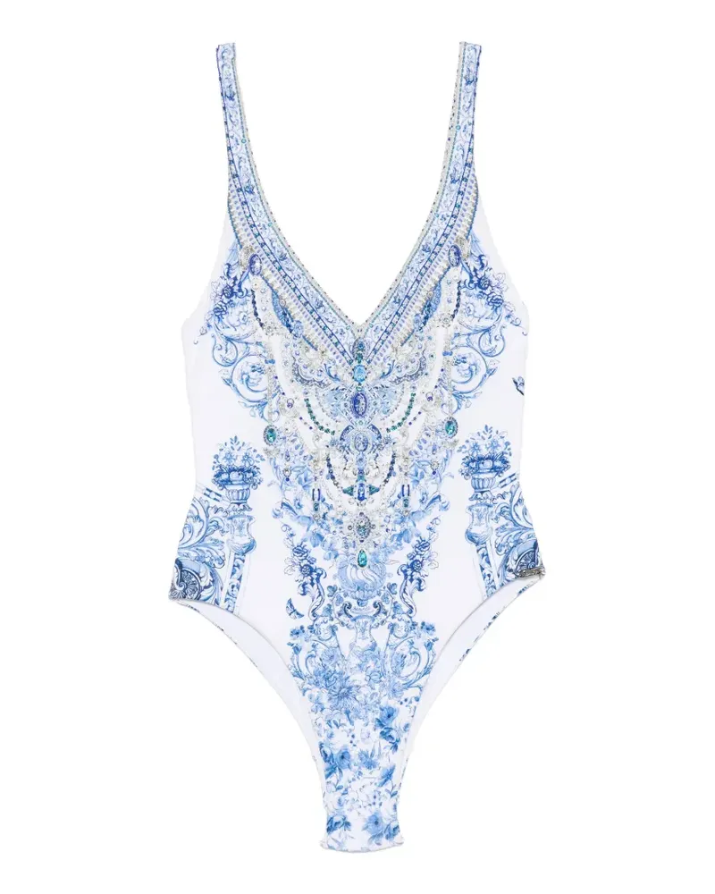 Camilla crystal-embellished baroque-print swimsuit - Weiß Weiß