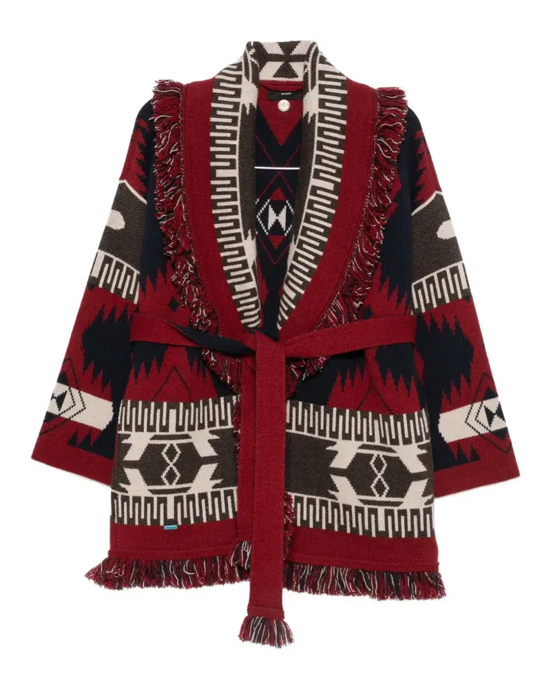 Alanui fringe-trimmed jacquard cardigan - Rot Rot