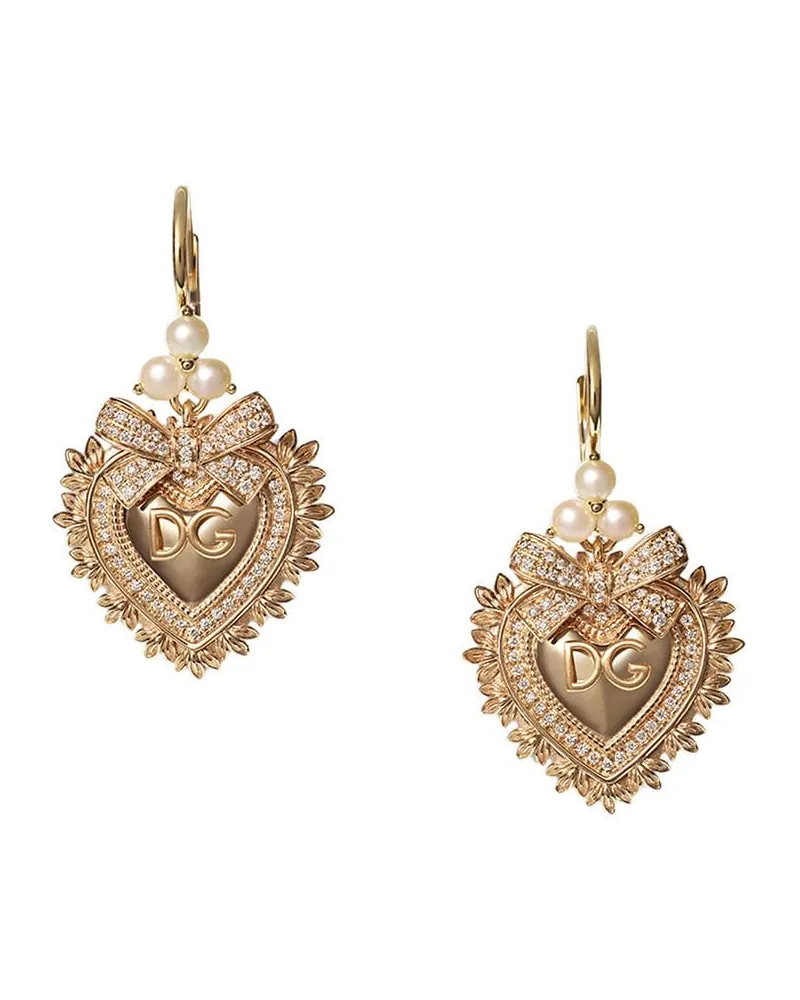 Dolce & Gabbana 18kt Devotion Gelbgoldohrringe mit Diamant und Perle Gold