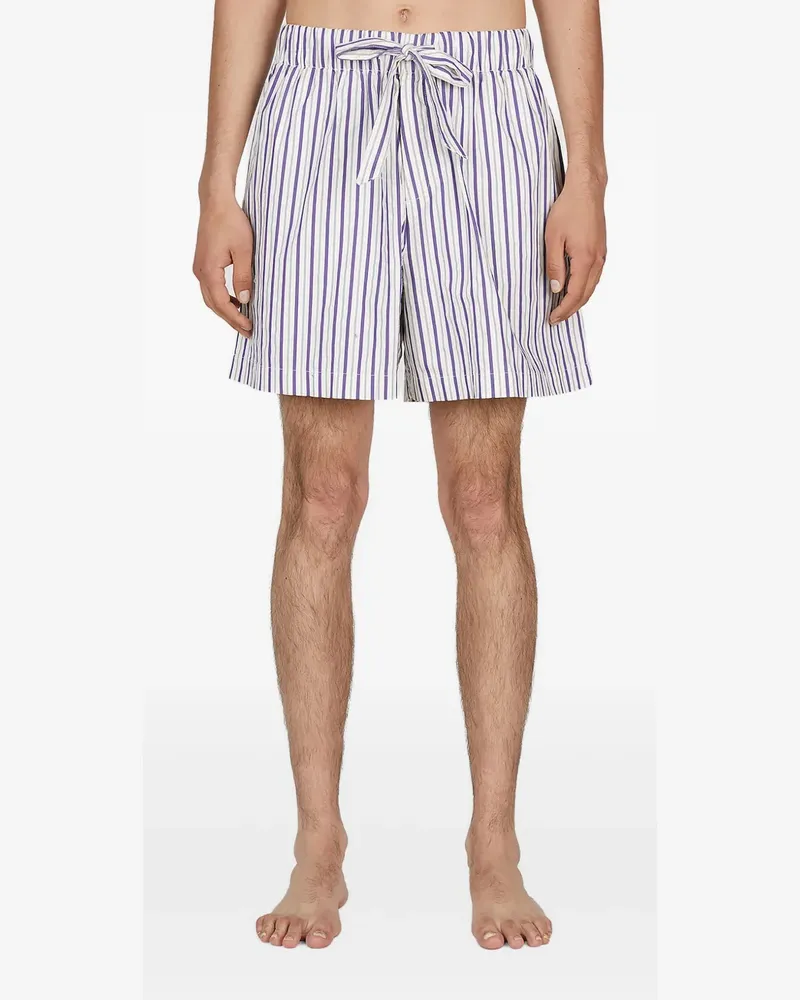 TEKLA Gestreifte Pyjama-Shorts mit Kordelzug - Weiß Weiß